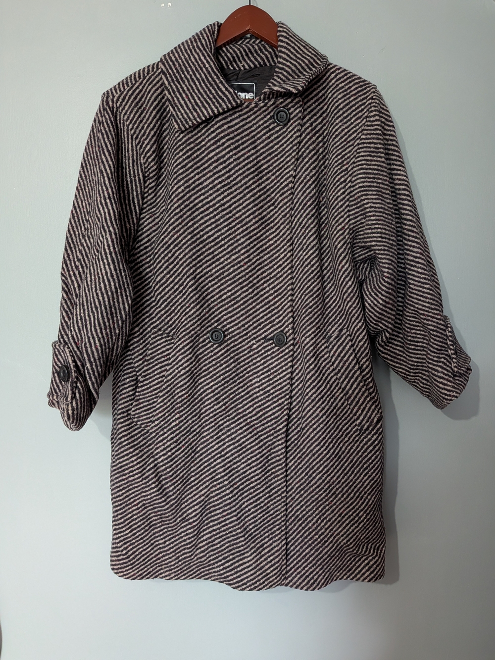 Cyclone Women's Wool-Blend Striped Double-breasted Coat Dark Academia 90s Grunge